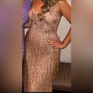 Gold Backless Sequin Sheath Dress for Prom